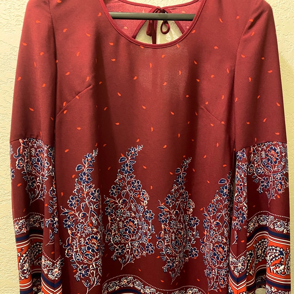 Xhilaration Paisley Floral Burgundy Dress Size XS